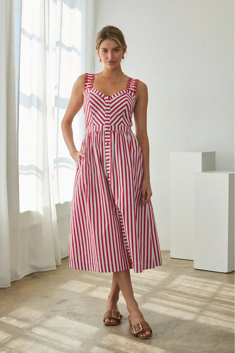 Striped Midi Dress with Sweetheart Neck