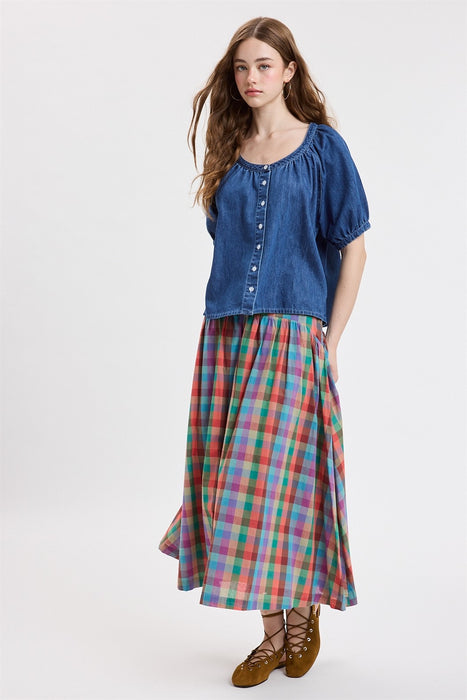 A-Line Plaid Midi Skirt