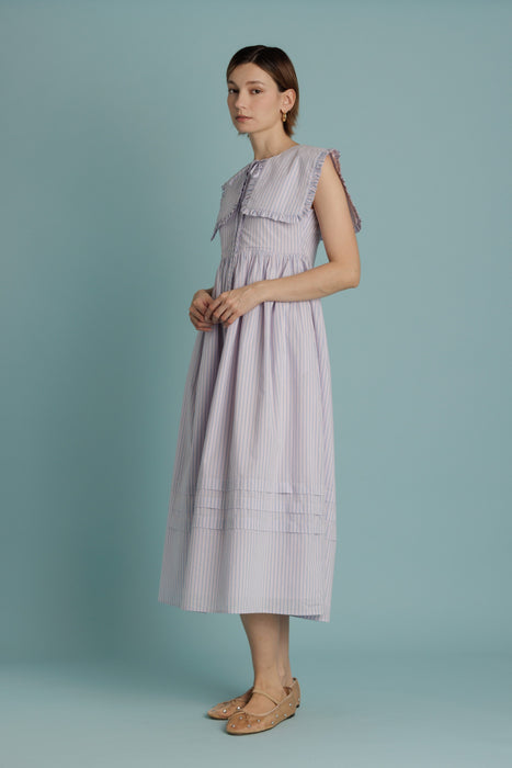 Oversize Collar Pintuck Midi Dress