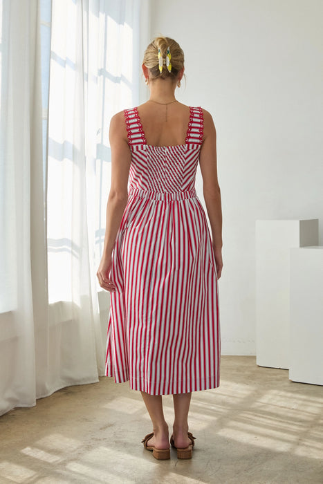 Striped Midi Dress with Sweetheart Neck