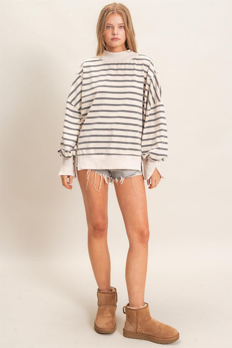 Mock Neck Striped Top