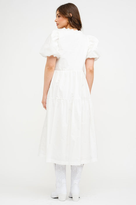 Emmy Ruffled Puff Sleeve Midi Dress