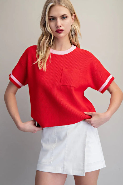 Contrast Short Sleeve Sweater
