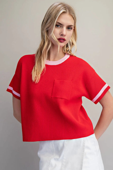 Contrast Short Sleeve Sweater