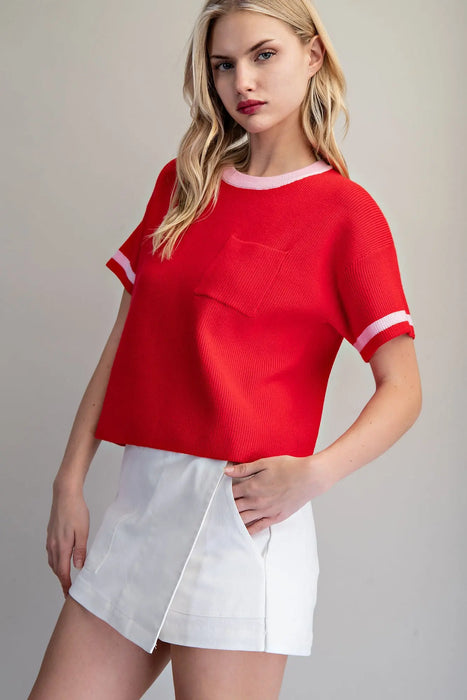 Contrast Short Sleeve Sweater