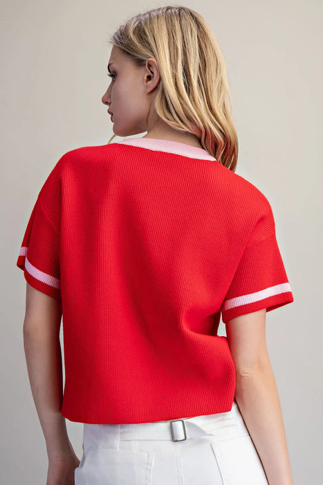 Contrast Short Sleeve Sweater
