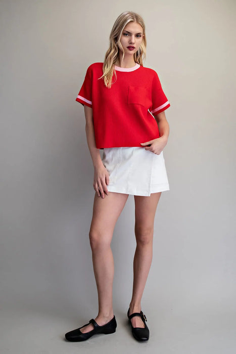 Contrast Short Sleeve Sweater