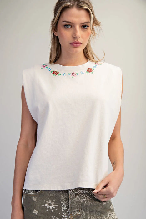 Mineral Washed Floral Neck Top