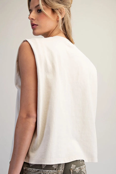 Mineral Washed Floral Neck Top