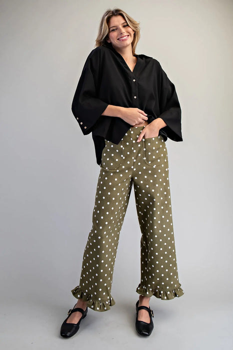 Polka Dot Ruffle Hem Pant