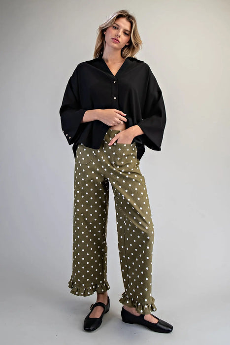 Polka Dot Ruffle Hem Pant