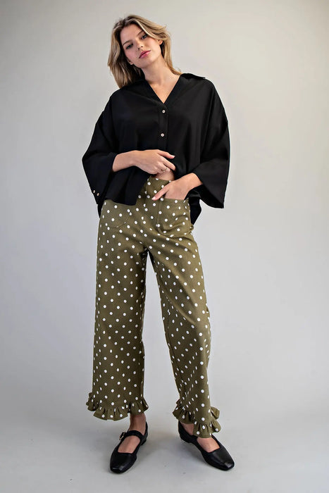Polka Dot Ruffle Hem Pant