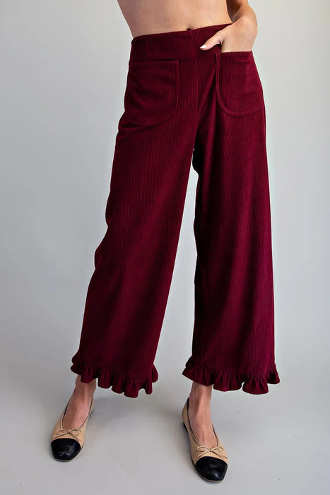 Corduroy Ruffle Hem Wide Leg Pant