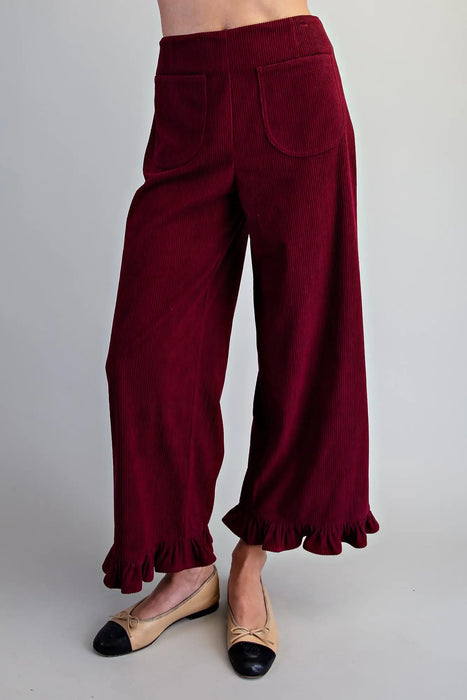 Corduroy Ruffle Hem Wide Leg Pant