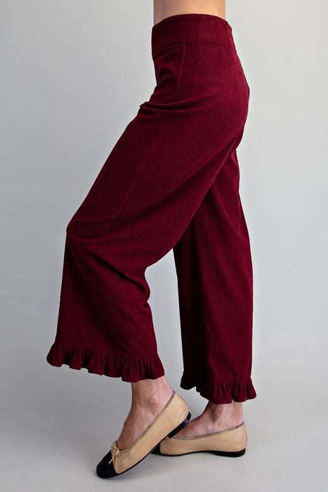 Corduroy Ruffle Hem Wide Leg Pant