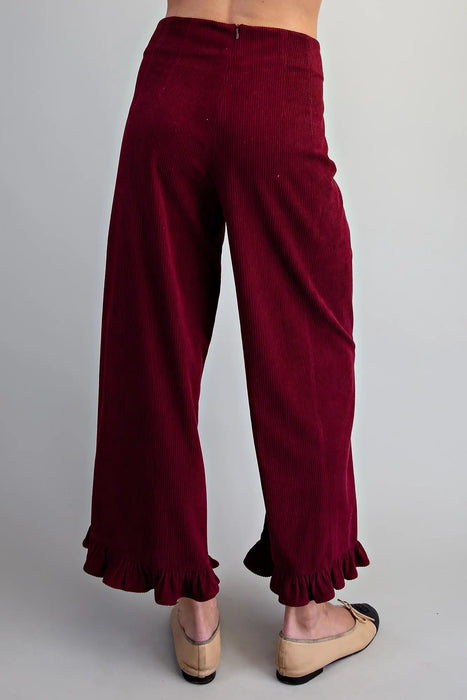 Corduroy Ruffle Hem Wide Leg Pant