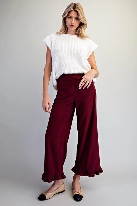 Corduroy Ruffle Hem Wide Leg Pant