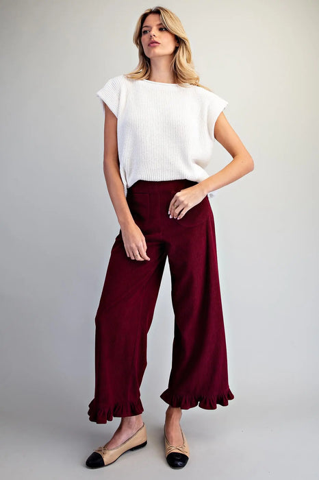 Corduroy Ruffle Hem Wide Leg Pant