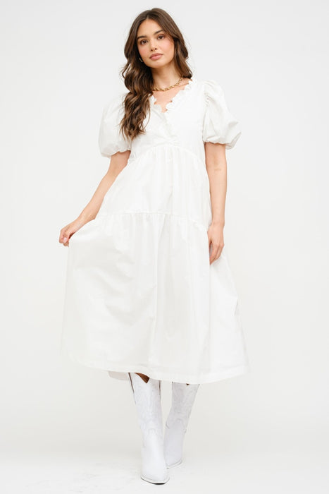 Emmy Ruffled Puff Sleeve Midi Dress