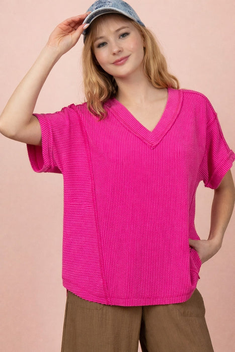 V Neck Loose Textured Top