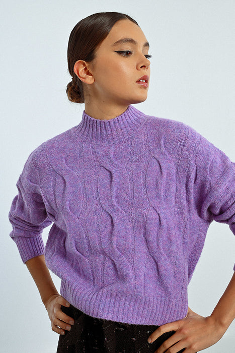 Cable Knit Mock Neck Sweater