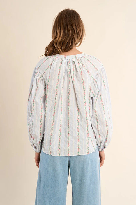 Striped Blouse W/ Pink Flowers