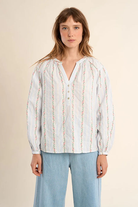 Striped Blouse W/ Pink Flowers