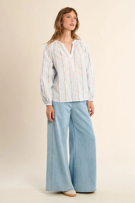 Striped Blouse W/ Pink Flowers
