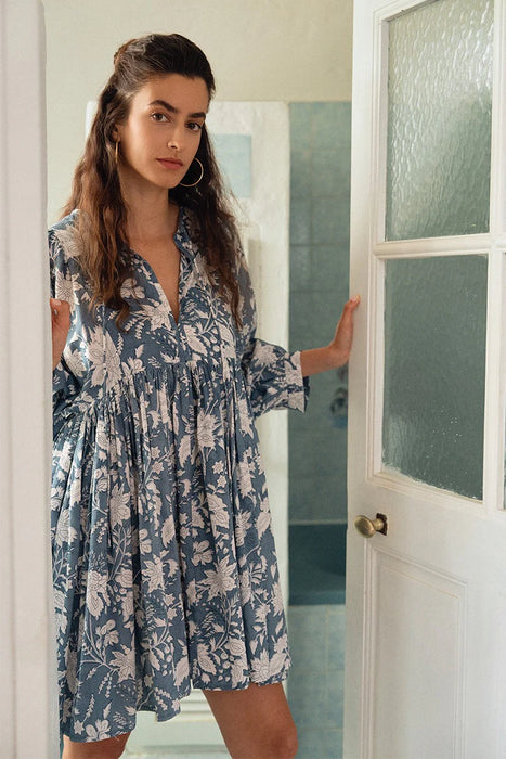 Floral Puff Sleeve Dress with Tie