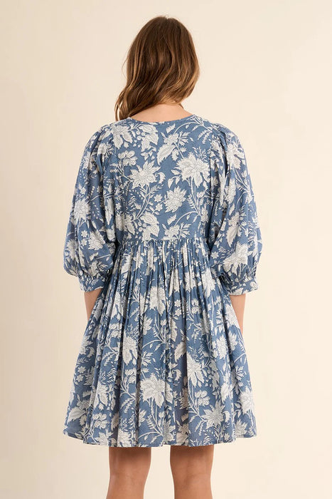 Floral Puff Sleeve Dress with Tie