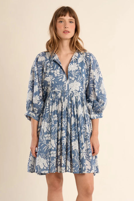 Floral Puff Sleeve Dress with Tie