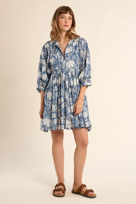 Floral Puff Sleeve Dress with Tie