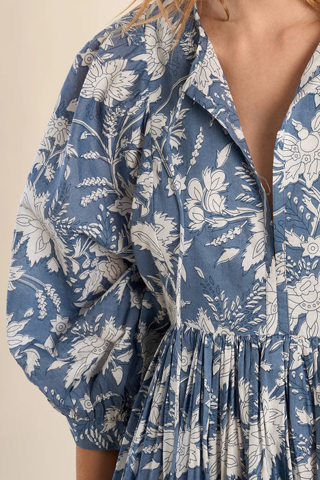 Floral Puff Sleeve Dress with Tie