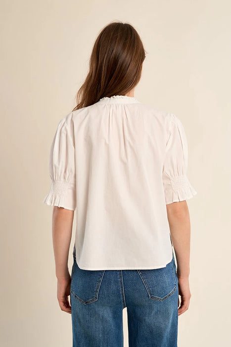 Stitched Woven Puff Sleeve Blouse
