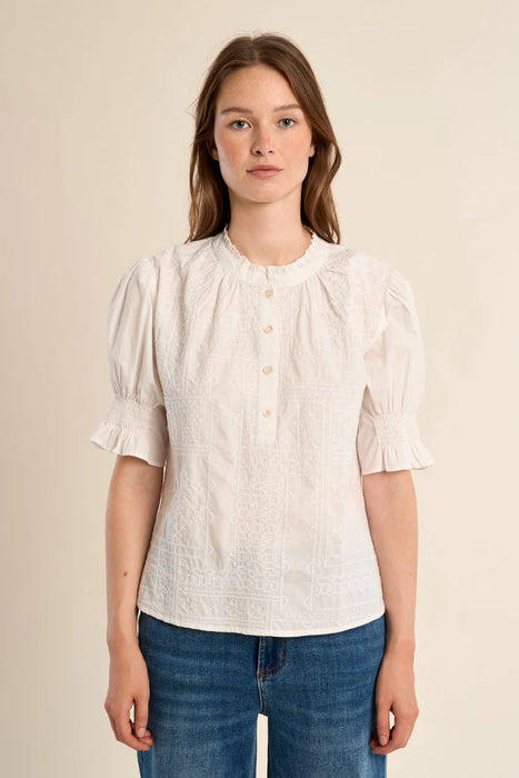 Stitched Woven Puff Sleeve Blouse