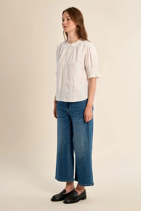 Stitched Woven Puff Sleeve Blouse