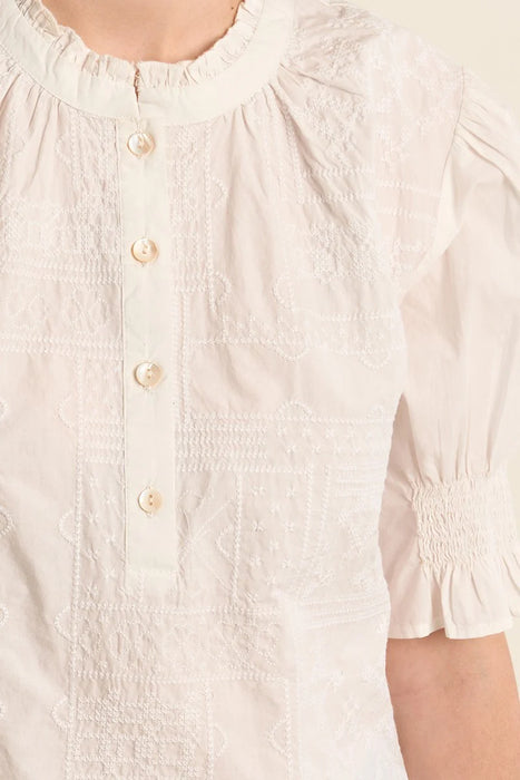 Stitched Woven Puff Sleeve Blouse