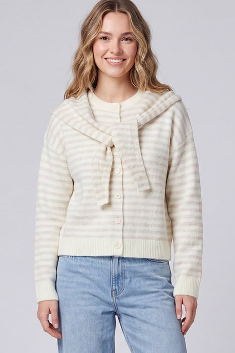 Striped Cardigan with Scarf