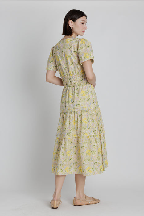 Floral Pintuck Midi Dress