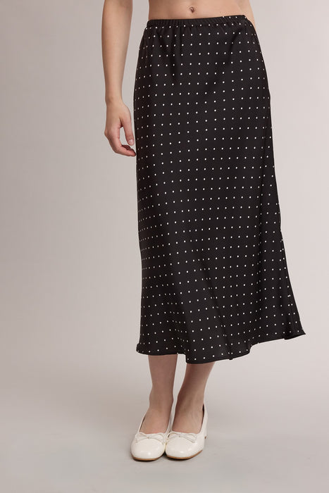 Polka Dot Satin Midi Skirt