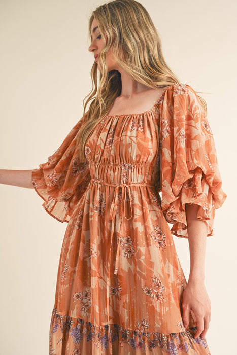 Multi Print Square Neck Dress