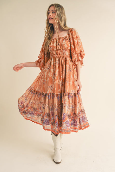 Multi Print Square Neck Dress