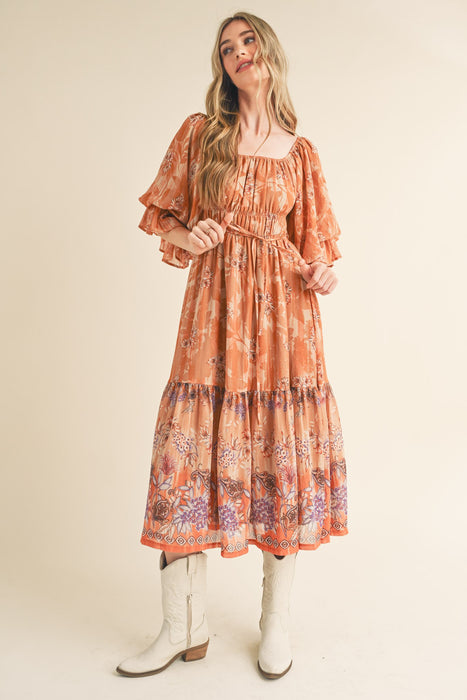 Multi Print Square Neck Dress