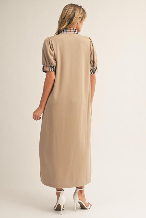 Knit Maxi Dress with Plaid Accent