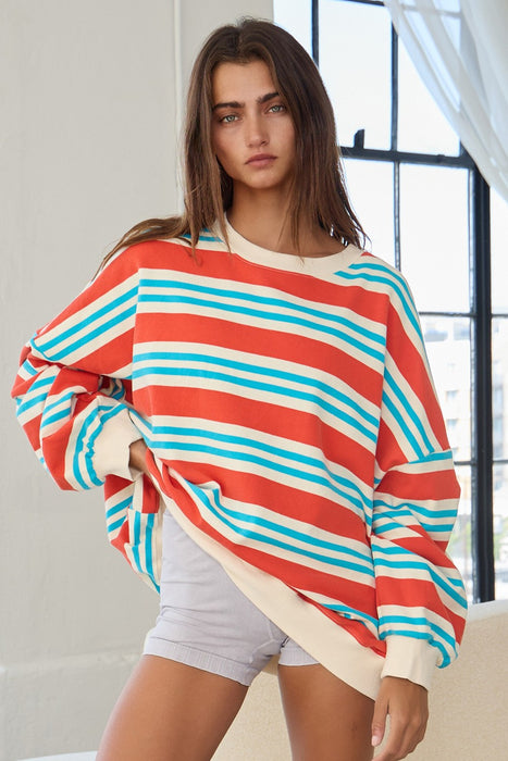Striped Terry Oversized Sweatshirt