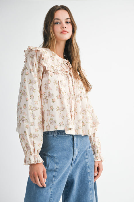 Floral Peter Pan Collar Top PEACH