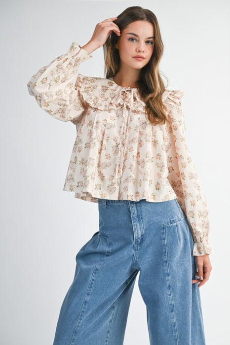 Floral Peter Pan Collar Top PEACH