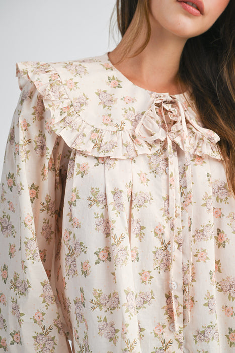 Floral Peter Pan Collar Top PEACH