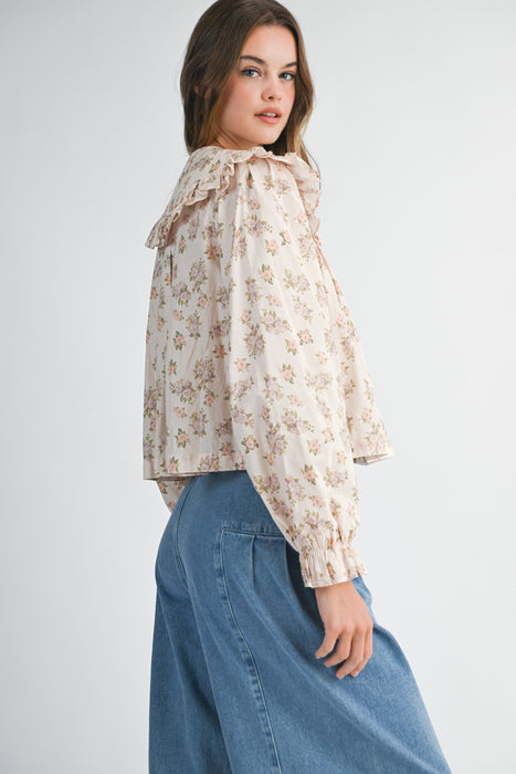 Floral Peter Pan Collar Top PEACH