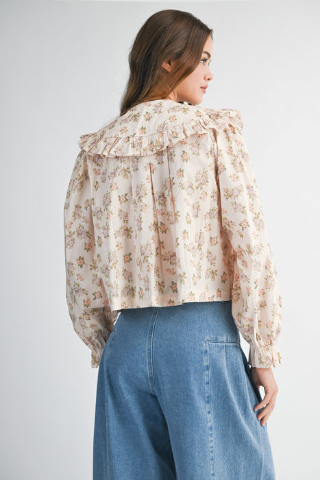 Floral Peter Pan Collar Top PEACH